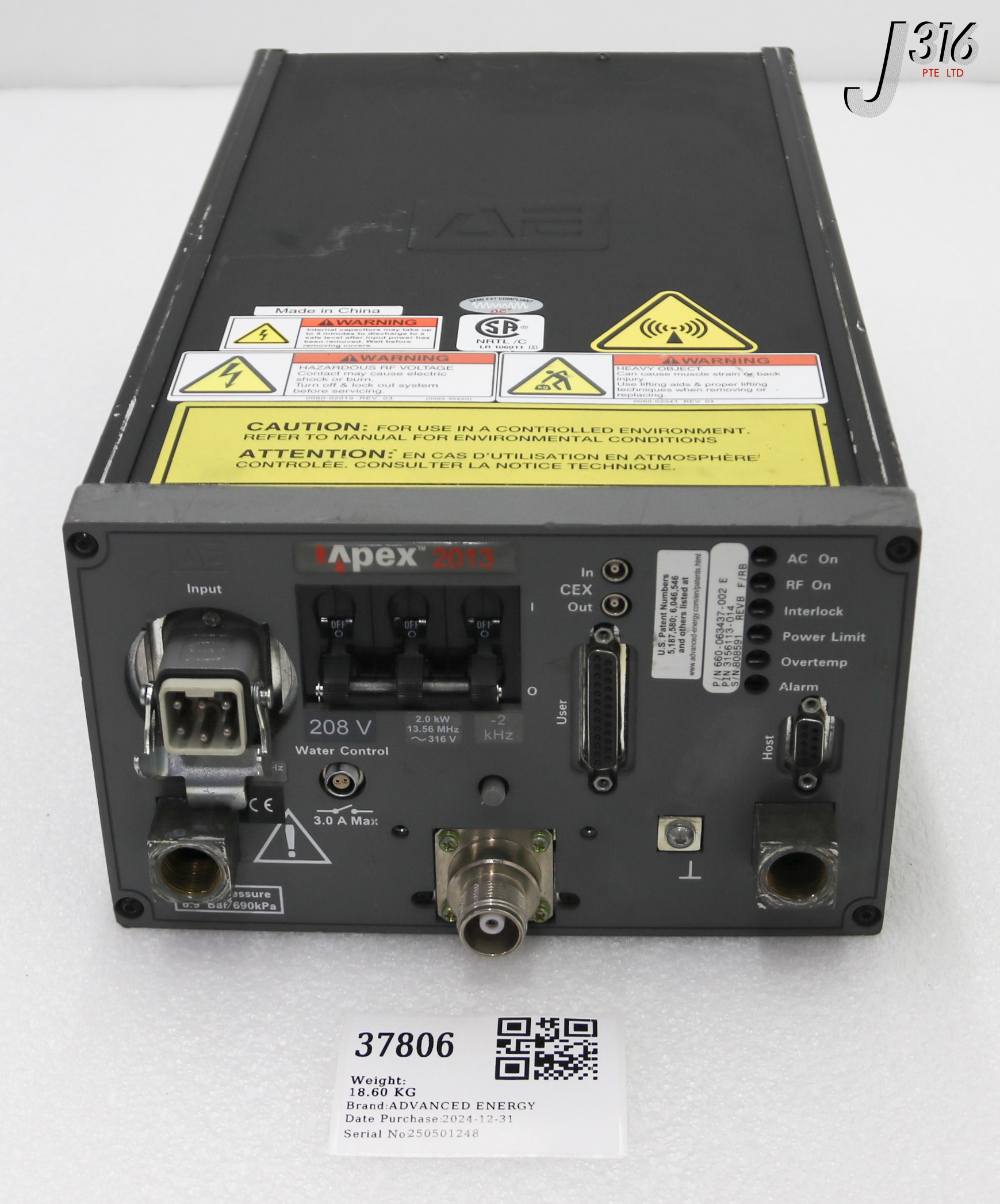各種　5ケース 37806 ADVANCED ENERGY APEX 2013 RF GEN, P/N: 660-063437-002
